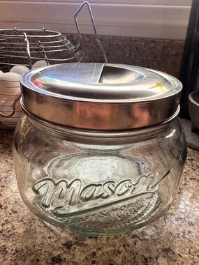 Vintage Mason Glass Storage Jar with Silver Metal Lid - Clear